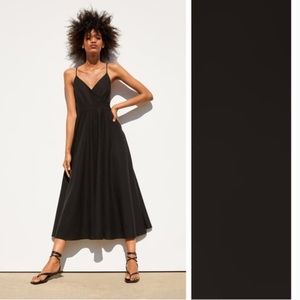 Zara Linen Viscose maxi midi black back tie dress XS